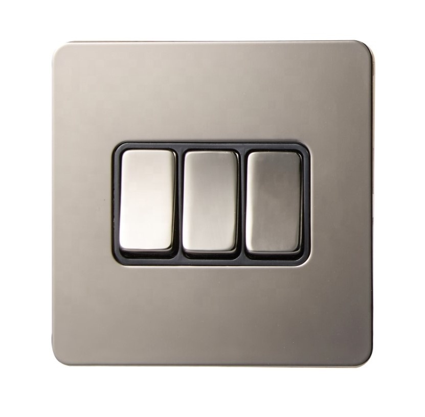 wall switch brushed chrome 2 gang 2 way plate switch BS standard light switch