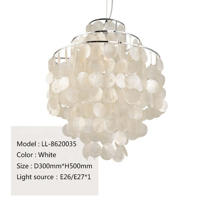 Decoration boho white round capiz shells chandelier lamp philippines natural seashell hanging light