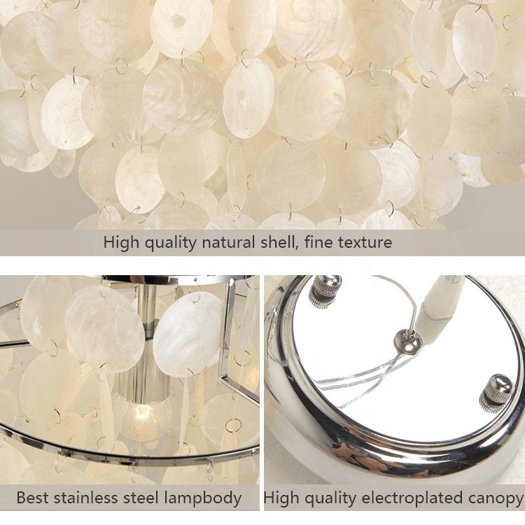 Decoration boho white round capiz shells chandelier lamp philippines natural seashell hanging light