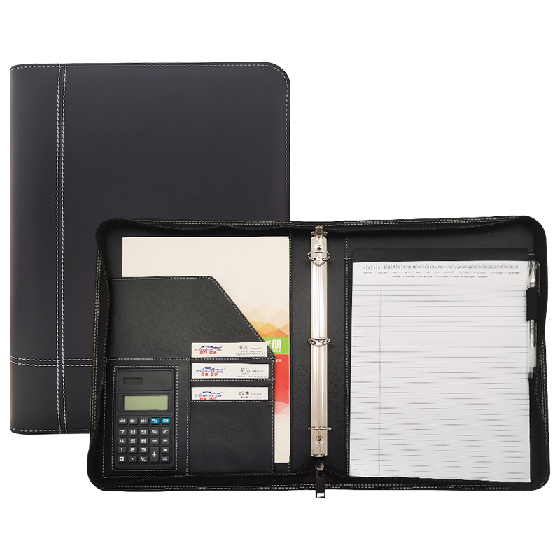 Modernqiu A4 Conference Document Portfolio 3 Ring Binder with Calculator File Folder PU Leather Modern Filing Products