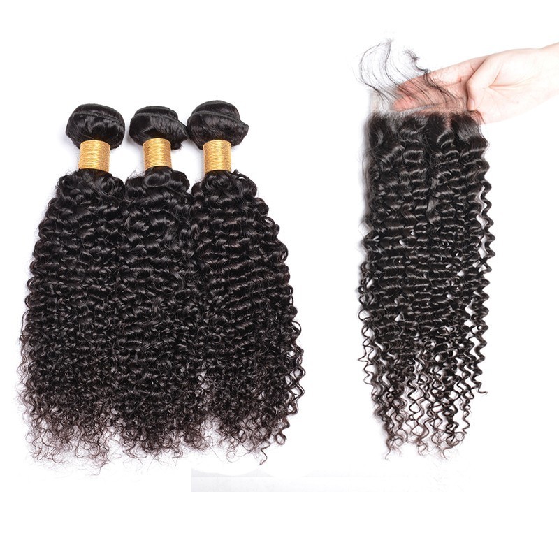 wholesale 8A 10A brazilian straight body kinky curly water deep wave 100% virgin human hair bundles with lace frontal closure