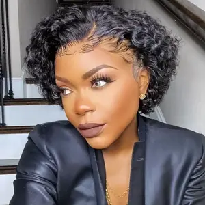 Bob Wigs Human Hair Short 13x4 Curly Lace Front Wigs for Black Women Human Hair Water Wave Wig with Baby Hair Natural Color