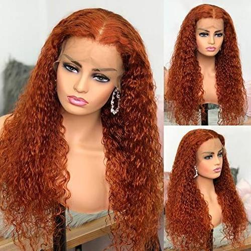 180% 250% water wave 350 Orange Human Hair Wig Ginger Colored Human Hair Wigs  transparent frontal lace for black beauty women