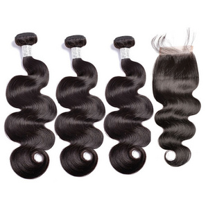 wholesale 8A 10A brazilian straight body kinky curly water deep wave 100% virgin human hair bundles with lace frontal closure