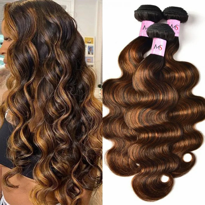 Real Factory Professional Manufacturer Wholesale Human Hair Extensions Highlight Human Hair Weave P4/27 Body Wave  Hair Bundles