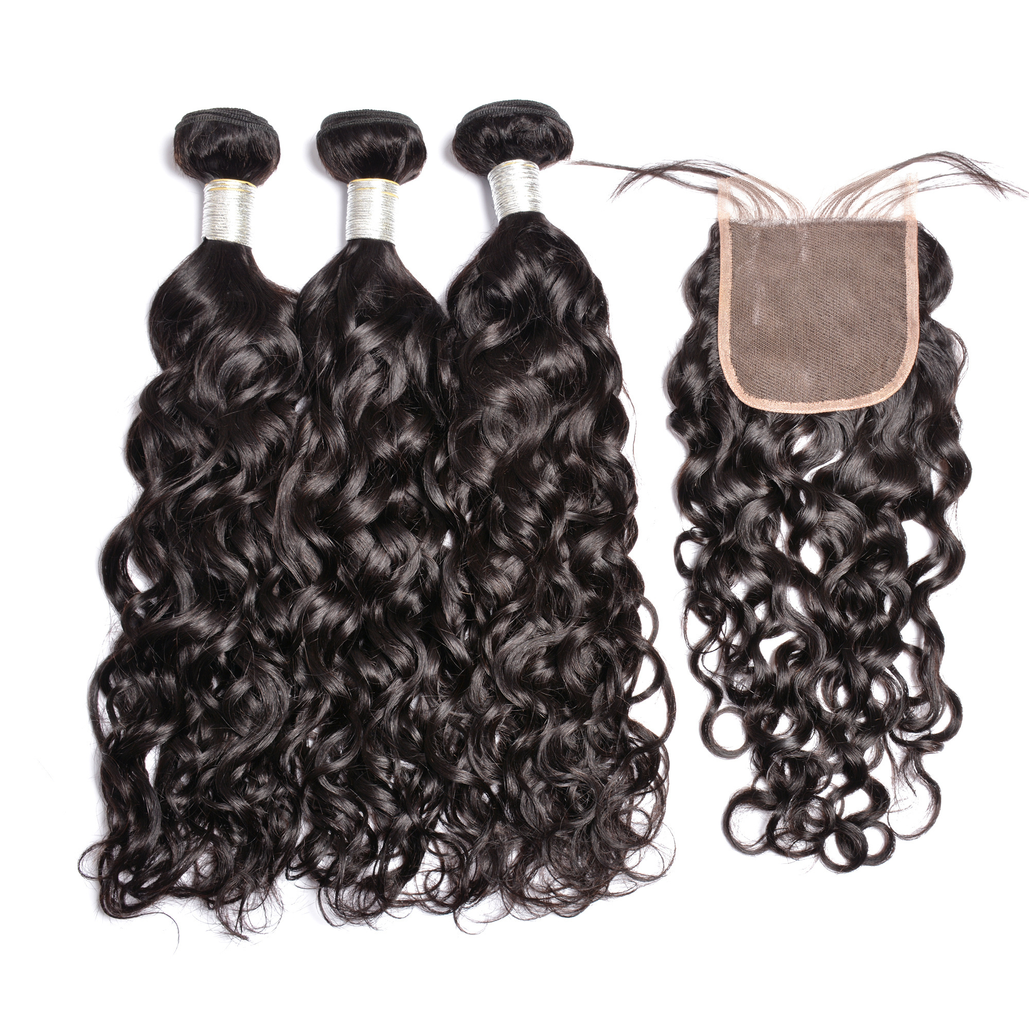 Hair Weave Full and Thick Water Hair Bundles with Closure Wholesale I0A Virgin Raw Cambodian Curly 100% Human Hair