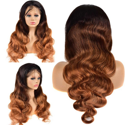 Two Tone Ombre Colored Lace Frontal Wig, Full Cuticles Aligned Virgin Human Hair Body Wave Lace Front Human Hair Wigs