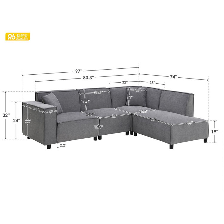 Elegant Italian Designer Furniture Irregular Sofa Set Hotel Furniture Modern Velvet Fabric L Shape Floor Sofa G547