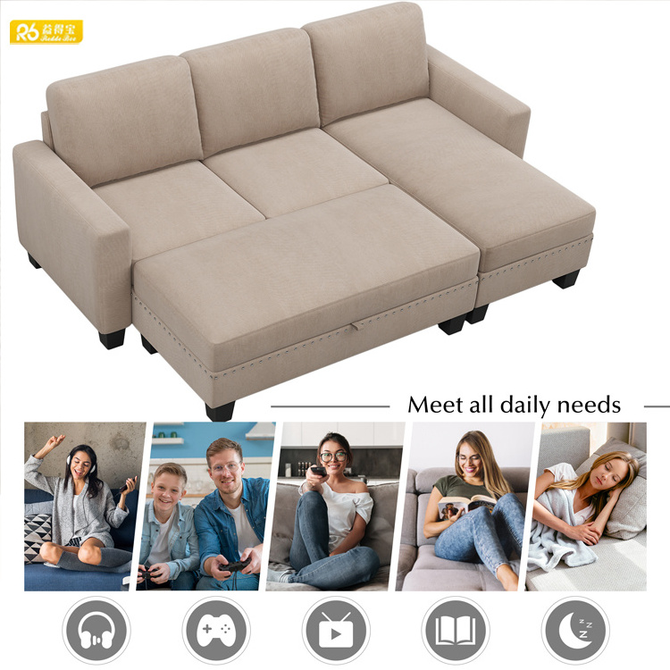 Wholesale Living Room Furniture Corner Kd Design Sofa Modern Sectional L Shape Sofa With Chaise  G1066