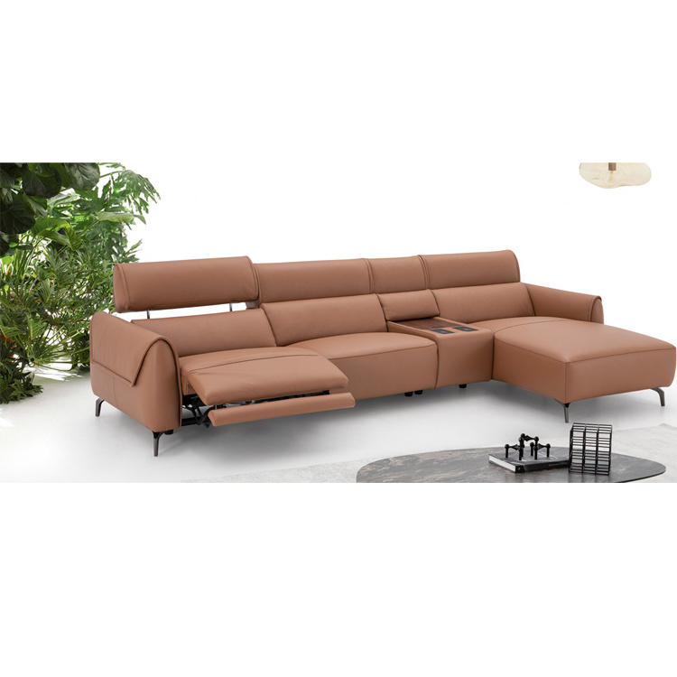 New Style L Shape Sofa And Modern Orange Recliner Leather Chair L Shaped Sofa Set Living Room Furniture RB1302