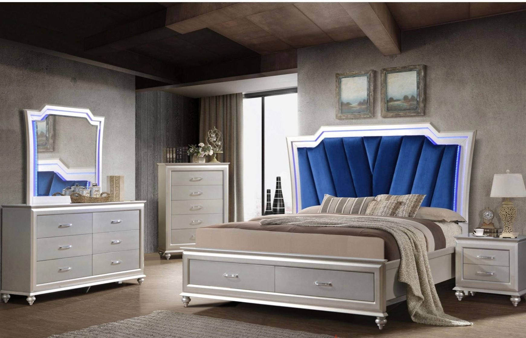 Bed Furniture King Size Storage Cabinet Queen Suite Furnitures Mirrored Solid Wooden Luxury Modern Beds Bedroom Set