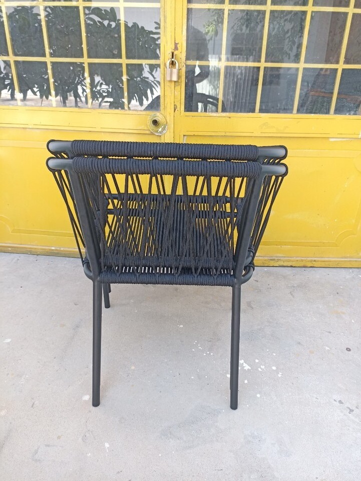 Black stacking chair rope with metal made in Vietnam for outdoor furniture garden wholesale cheap set 2 pieces