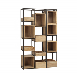 Modern Style Design Metal Wooden Bookcase, Folding Display Metal Wood Folding Book Shelf, Bookshelves for Living Room