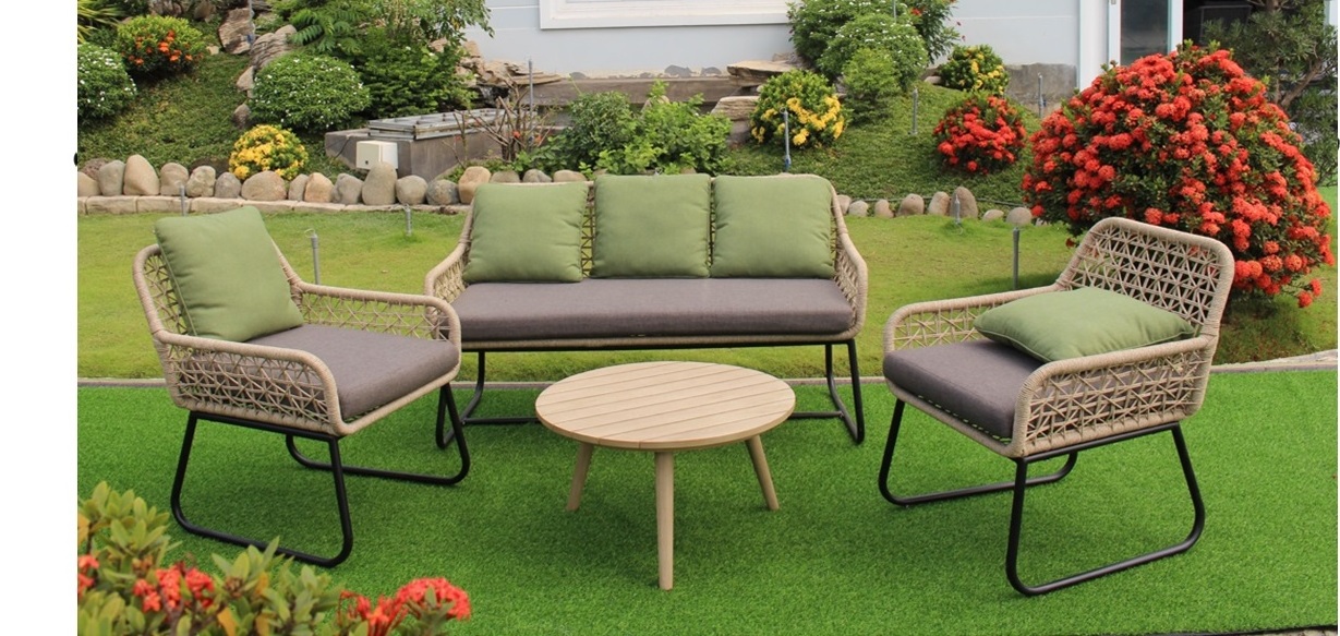 Wholesale Rope 4PC Outdoor Garden Sofa Set  for Garden Patio beach chair folding table wicker rope garden sofa furniture