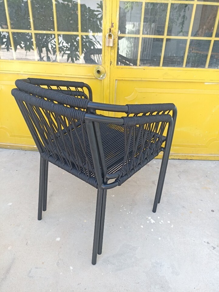 Black stacking chair rope with metal made in Vietnam for outdoor furniture garden wholesale cheap set 2 pieces