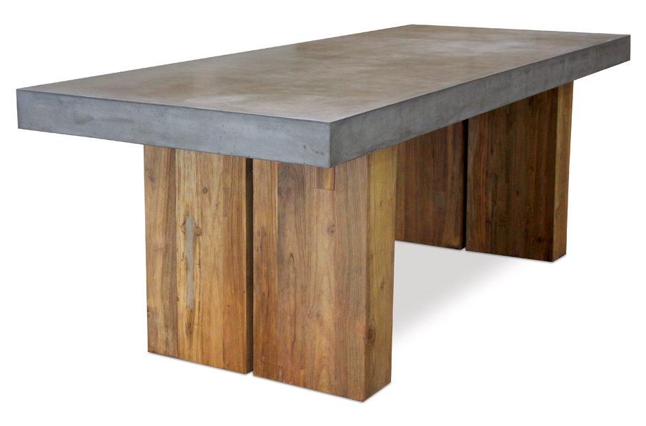 lightweight fiber concrete cement furniture tables cement top with acacia wooden leg