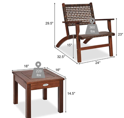 Chat set wood wicker relaxing chair outdoor rattan furniture