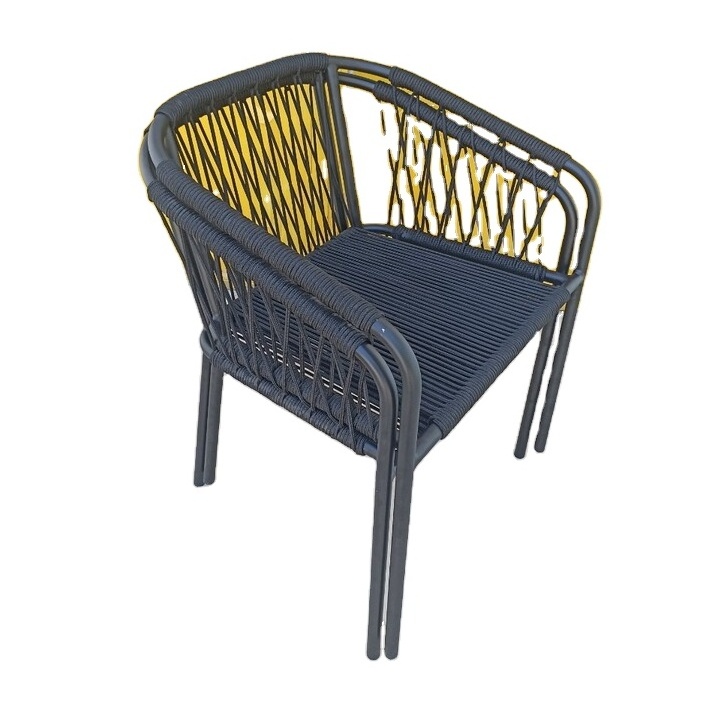 Black stacking chair rope with metal made in Vietnam for outdoor furniture garden wholesale cheap set 2 pieces