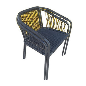 Black stacking chair rope with metal made in Vietnam for outdoor furniture garden wholesale cheap set 2 pieces