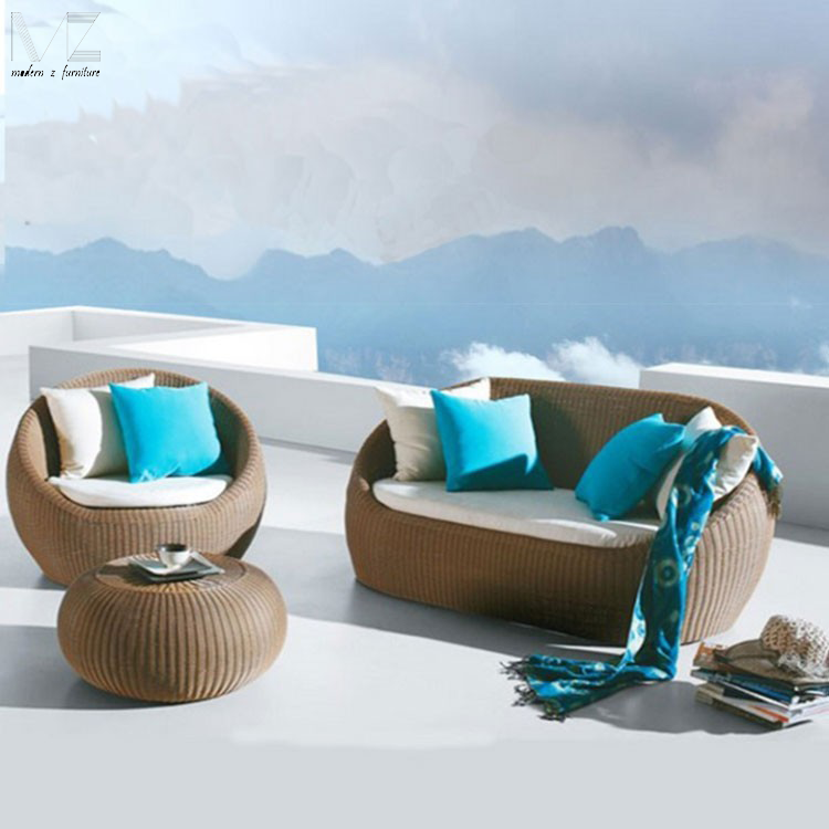 Patio Hotel Fashionable Wicker Chaise Oval Lounge Outdoor Furniture Sofa Chair Set