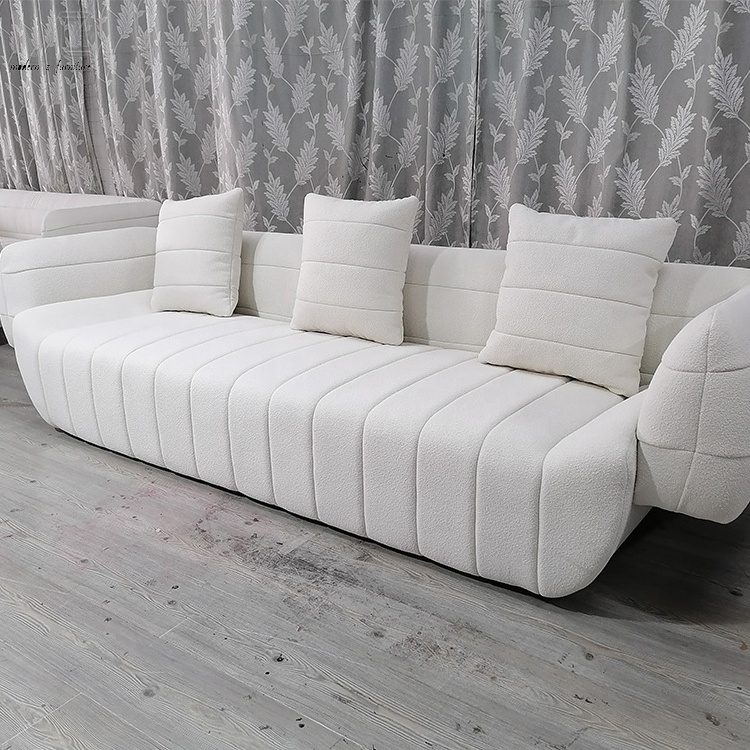 Modern Design 3 4 Seater Tactile Long Boat Sofa Teddy Boucle Living Room Sofas Sets Velvet Settee Loveseat Home Furniture