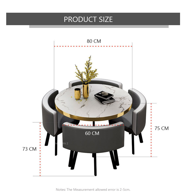 Modern Space Save Small Home Dinning Furniture Restaurant Round Marble Gold Stainless Steel Dining Table And 4 Chair Set