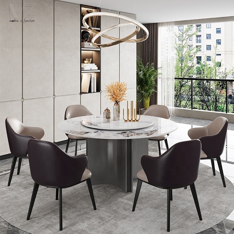 Modern Lazy Susan Turntable Sintered Stone Top Round Black Dining Table  Round Marble Round Dining Table With Rotating Centre