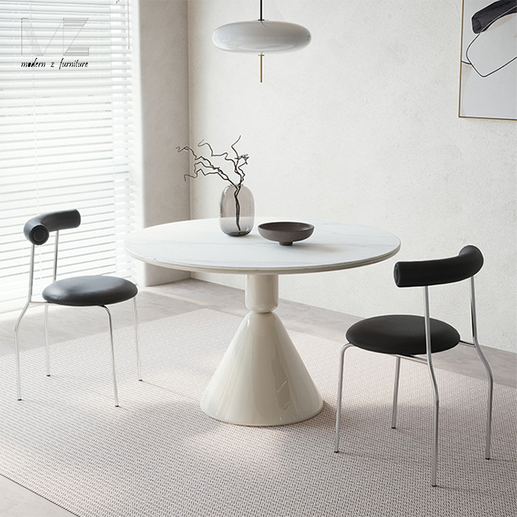 Hot selling extremely simple table pure white household rock plate round dinning table