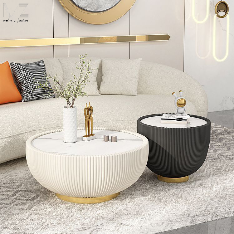 New Design Living Room Furniture Coffee Shop Fashion Sintered Stone Modern Round Coffee Table With Stainless Steel Base