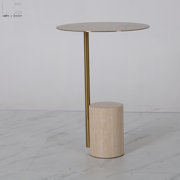 Nordic Modern Design Travertine Side Table Popular End Table Luxury Living Room Side Table with Stainless Steel Top