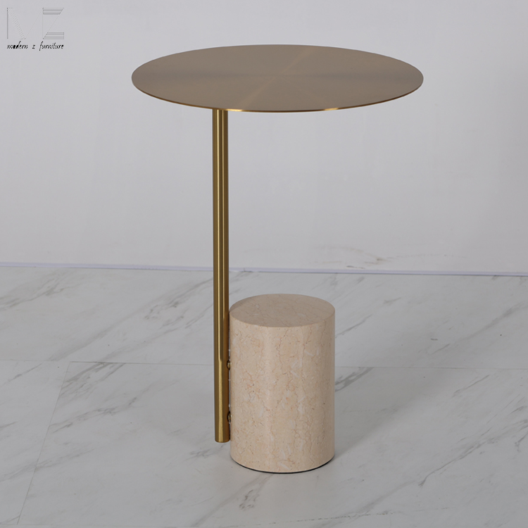 Nordic Modern Design Travertine Side Table Popular End Table Luxury Living Room Side Table with Stainless Steel Top