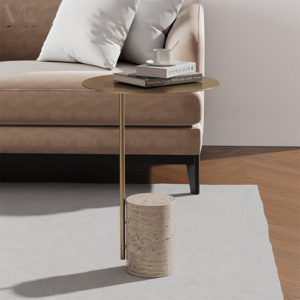 Nordic Modern Design Travertine Side Table Popular End Table Luxury Living Room Side Table with Stainless Steel Top