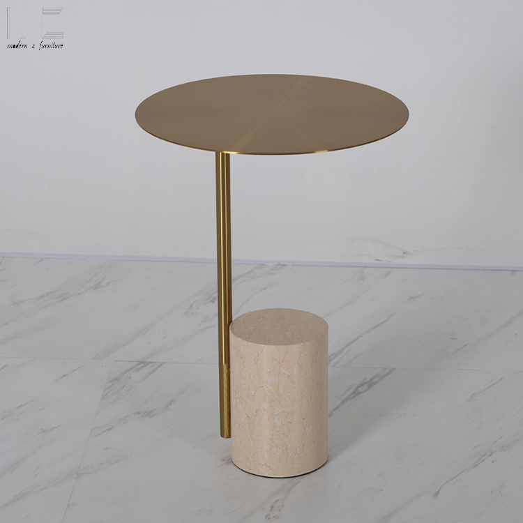 Nordic Modern Design Travertine Side Table Popular End Table Luxury Living Room Side Table with Stainless Steel Top