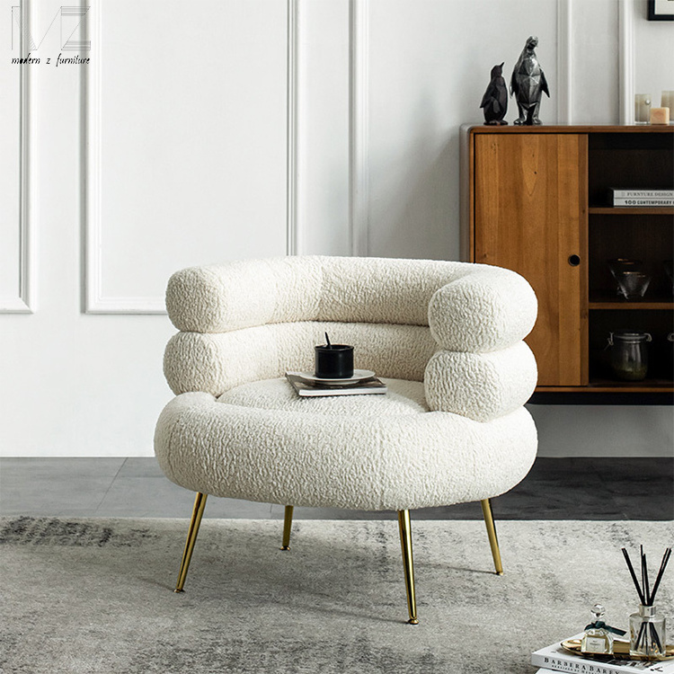 Stoel Sherpa Fauteul Luxury Modern Chaise Lounge Accent Chair White Armchair Sheepskin Teddy Boucle Fabric Chair For Living Room