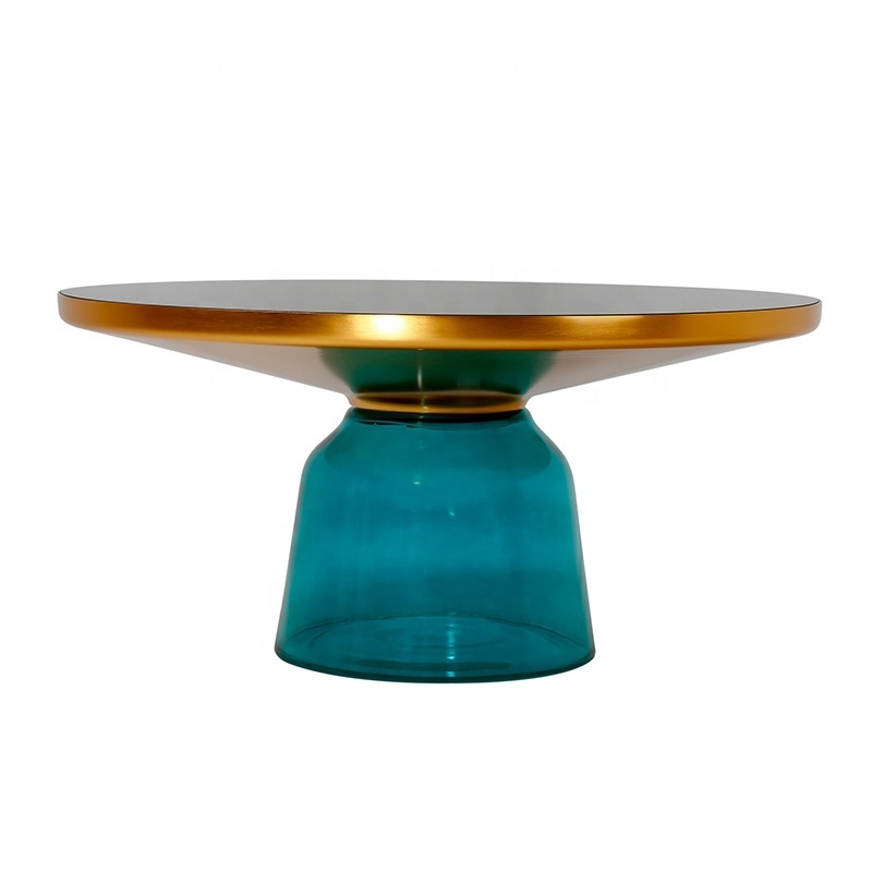 Designer Furniture Colorful blue Mirror Glass Bell Coffee Table Modern