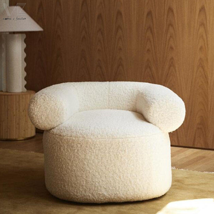 Modern style living room furniture fauteil white fabric chair boucle upholstery occasional armchair boucle accent chair