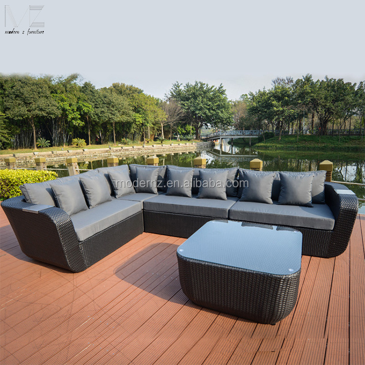 Modern Patio Outdoor Furniture Sala Jardin Sofas Cushions Garden L shaped corner outdoor rattan furniture sofa set