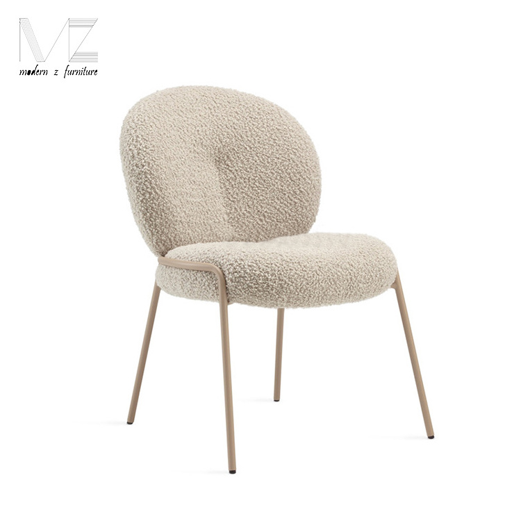 New Design Hotel Furniture Black Metal Base Wholesale Modern White Boucle Fabric Dining Chair for Dining Room