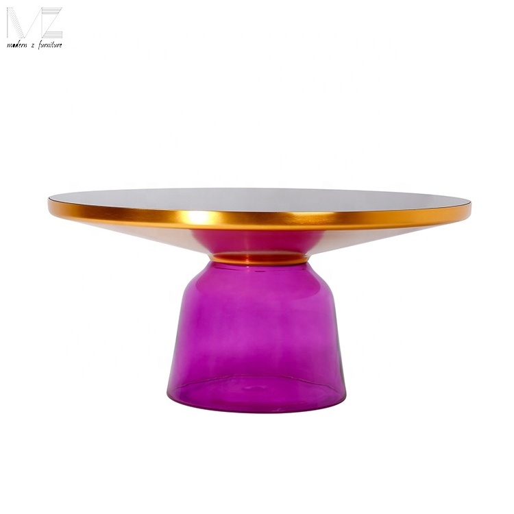 Designer Furniture Colorful blue Mirror Glass Bell Coffee Table Modern