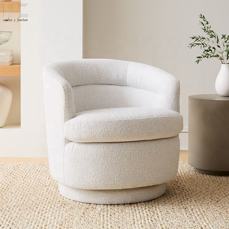 Modern Nordic Luxury Furniture Upholstered Sessel Club Armchair Velvet Swivel Barrel Boucle Accent Chair For Living Room