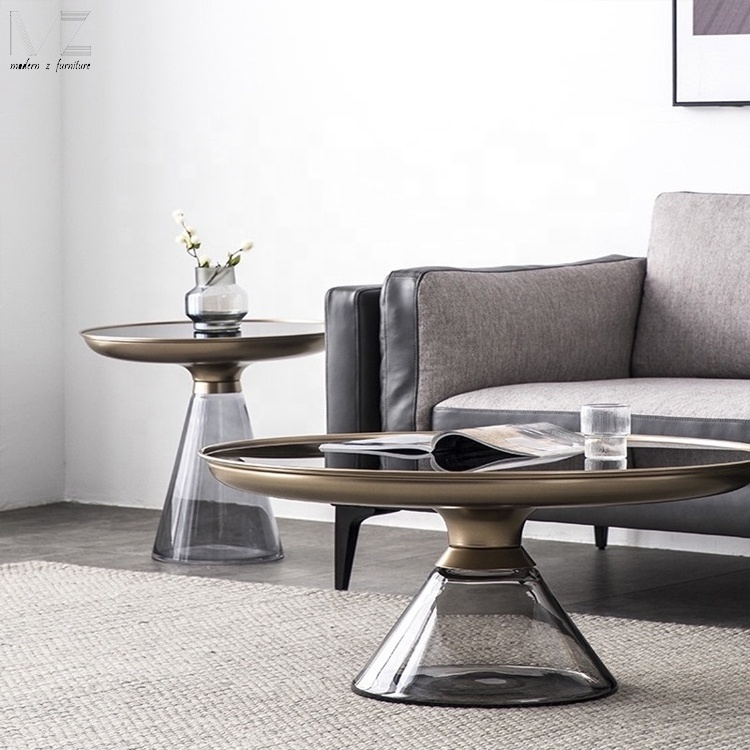 Living Room Couchtisch Nordic Modern Home Decorative Metal Sofa Side Center Round Circle End Table Luxury Glass Coffee Table