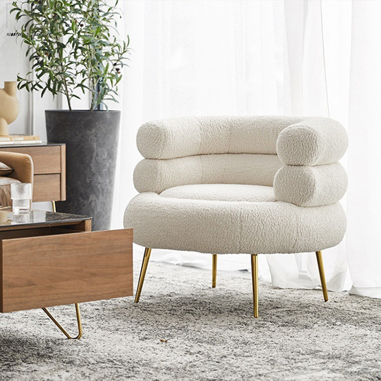 Stoel Sherpa Fauteul Luxury Modern Chaise Lounge Accent Chair White Armchair Sheepskin Teddy Boucle Fabric Chair For Living Room