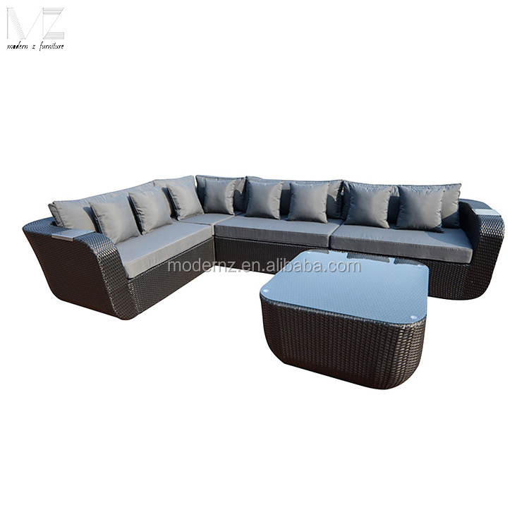 Modern Patio Outdoor Furniture Sala Jardin Sofas Cushions Garden L shaped corner outdoor rattan furniture sofa set