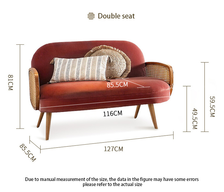 Factory Supply Living Room Furniture Rattan Leisure Sofa Solid Wood Frame 2 Seaters Loveseat Sofa For Home Hotel Furniture