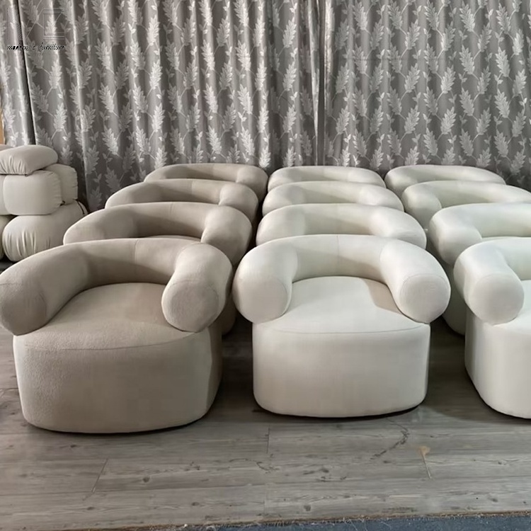 Modern style living room furniture fauteil white fabric chair boucle upholstery occasional armchair boucle accent chair