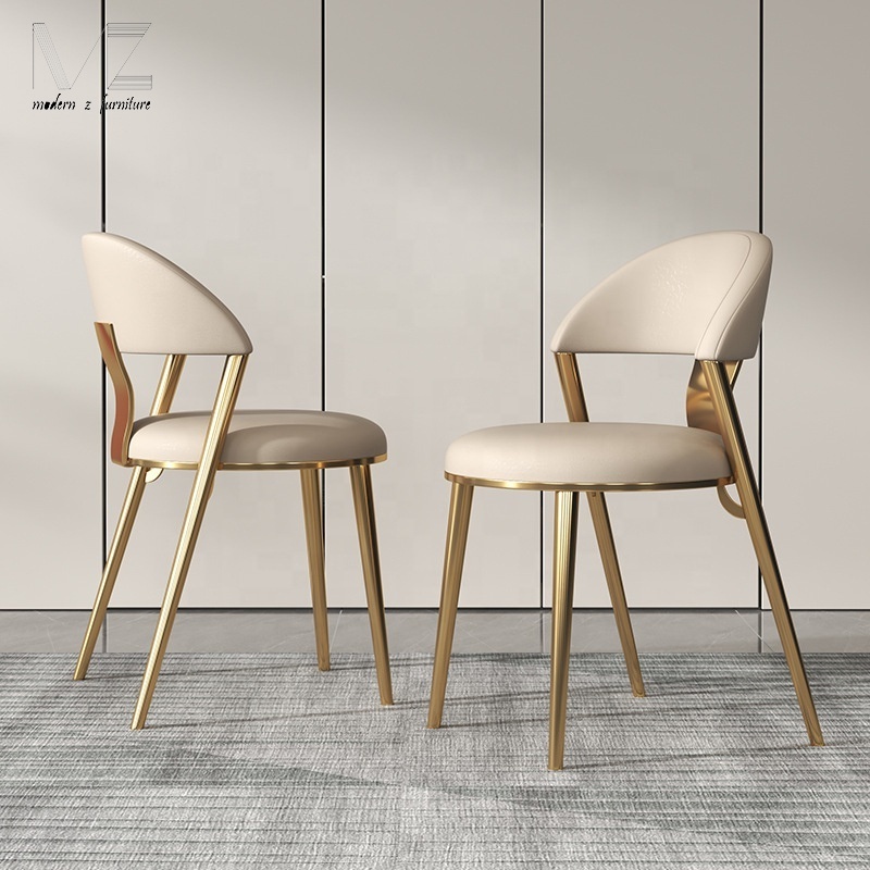 European Foshan Dining Room Chair Restaurant Cafe Faux Leather Sedie Da Pranzo Gold Stainless Steel Modern Luxury Dining Chair