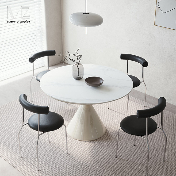 Hot selling extremely simple table pure white household rock plate round dinning table