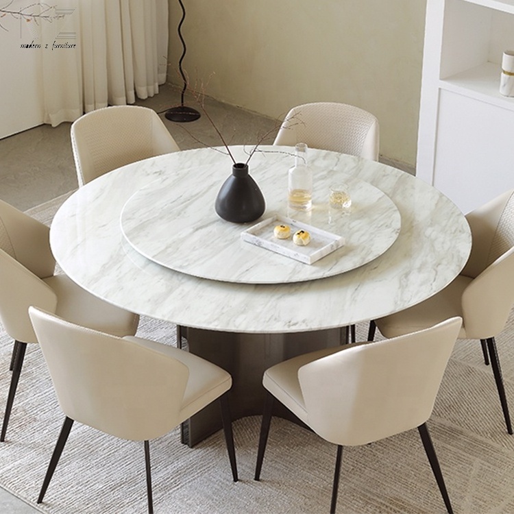 Modern Lazy Susan Turntable Sintered Stone Top Round Black Dining Table  Round Marble Round Dining Table With Rotating Centre