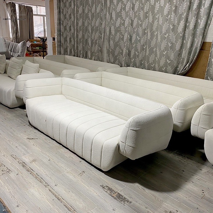 Modern Design 3 4 Seater Tactile Long Boat Sofa Teddy Boucle Living Room Sofas Sets Velvet Settee Loveseat Home Furniture