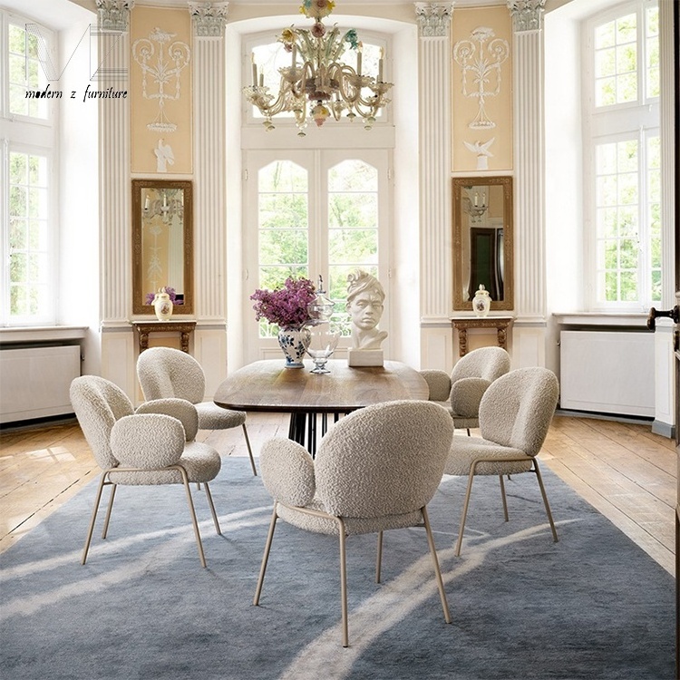 Dinning Room Furniture Modern Luxury Nordic Sillas Peludas Chaise Bouclette Teddy Fabric Stuhl Esszimm Boucle Dining Chairs